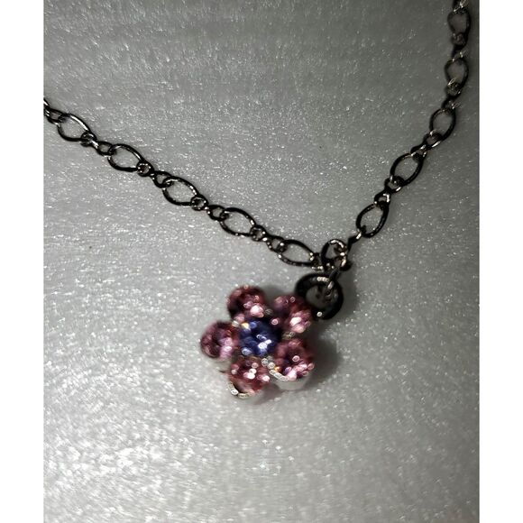 A Cookie Lee Ankle Bracelet Pink Rhinestone Flower Charm Silver Tone Chain - Picture 2 of 11